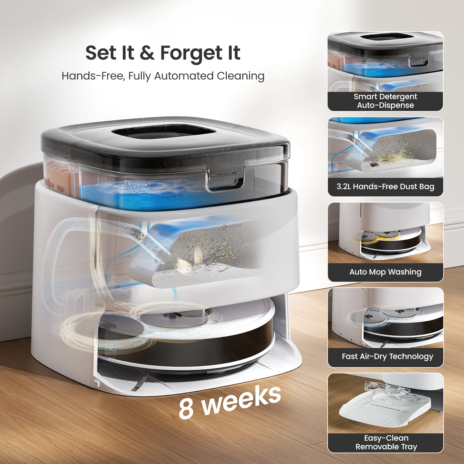 LEFANT M3 M3L Robot Vacuum Cleaner with Mapping, 12000Pa Suction, Emptying Station, Automatic Washing and Drying, DTOF Laser LEFANT M3 M3L Robot Vacuum Cleaner with Mapping, 12000Pa Suction, Emptying Station, Automatic Washing and Drying, DTOF Laser