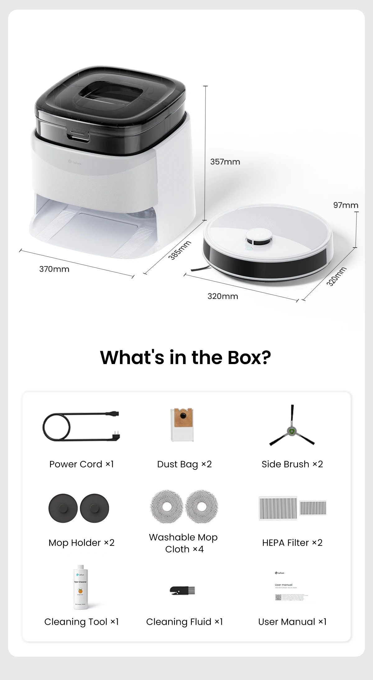 LEFANT M3 M3L Robot Vacuum Cleaner with Mapping, 12000Pa Suction, Emptying Station, Automatic Washing and Drying, DTOF Laser