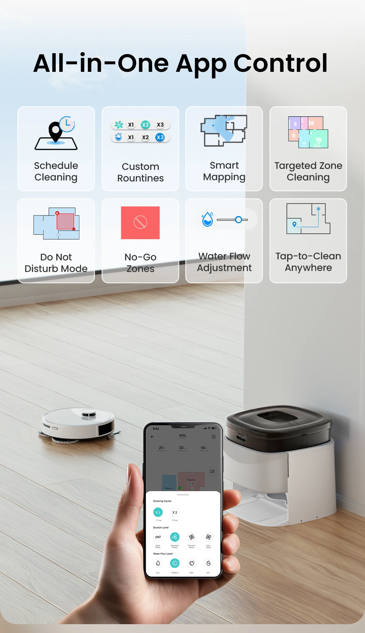 LEFANT M3 M3L Robot Vacuum Cleaner with Mapping, 12000Pa Suction, Emptying Station, Automatic Washing and Drying, DTOF Laser