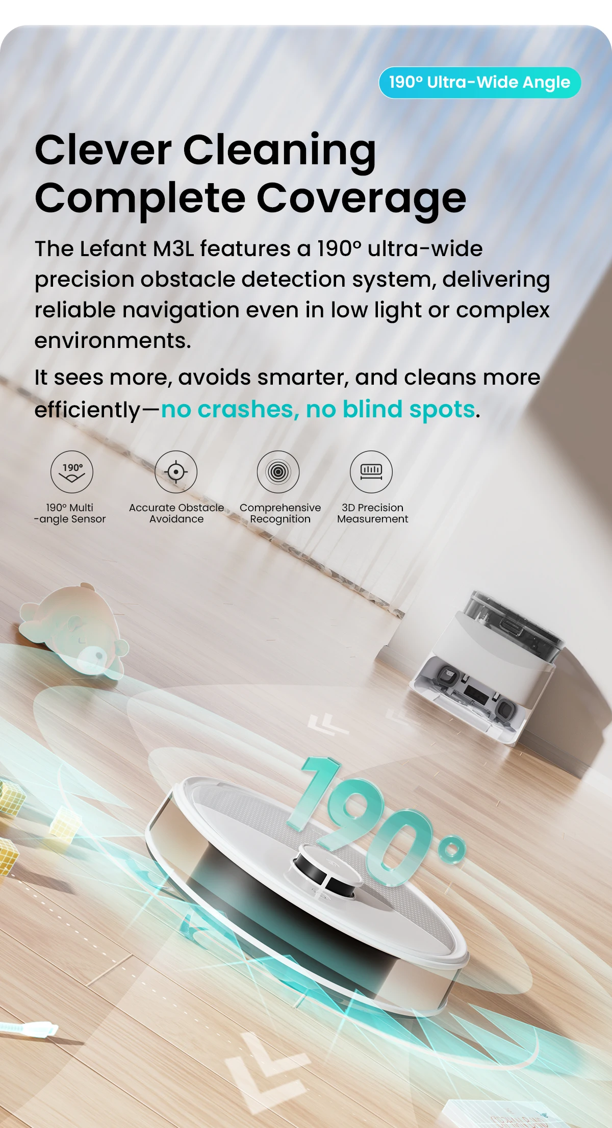 LEFANT M3 M3L Robot Vacuum Cleaner with Mapping, 12000Pa Suction, Emptying Station, Automatic Washing and Drying, DTOF Laser