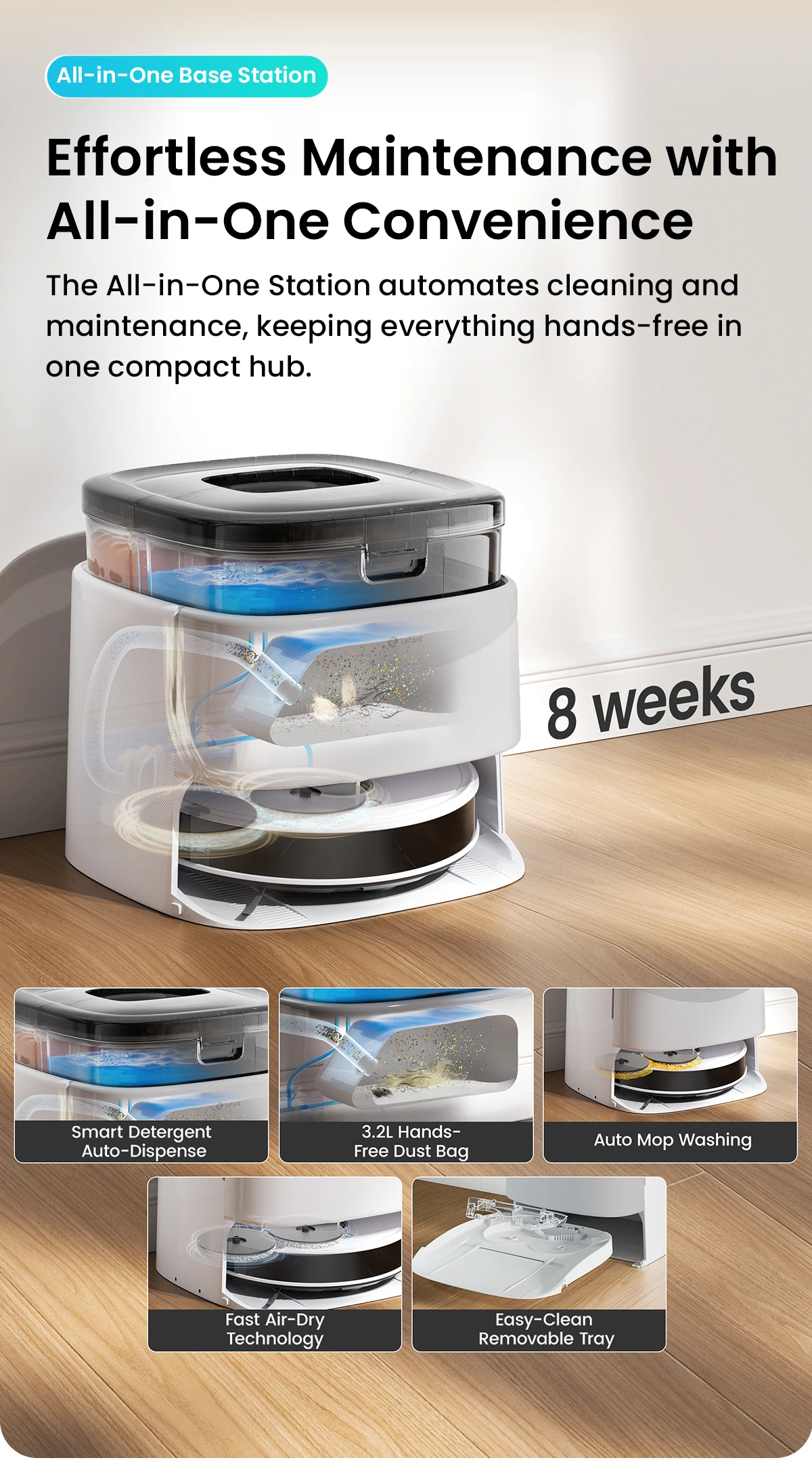 LEFANT M3 M3L Robot Vacuum Cleaner with Mapping, 12000Pa Suction, Emptying Station, Automatic Washing and Drying, DTOF Laser