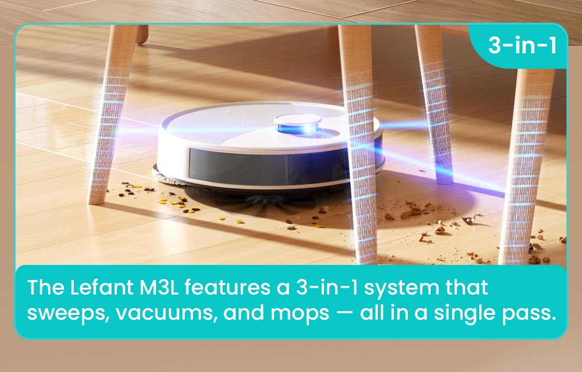 LEFANT M3 M3L Robot Vacuum Cleaner with Mapping, 12000Pa Suction, Emptying Station, Automatic Washing and Drying, DTOF Laser