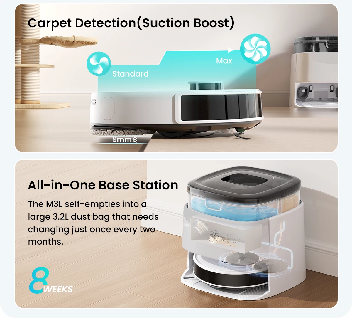 LEFANT M3 M3L Robot Vacuum Cleaner with Mapping, 12000Pa Suction, Emptying Station, Automatic Washing and Drying, DTOF Laser
