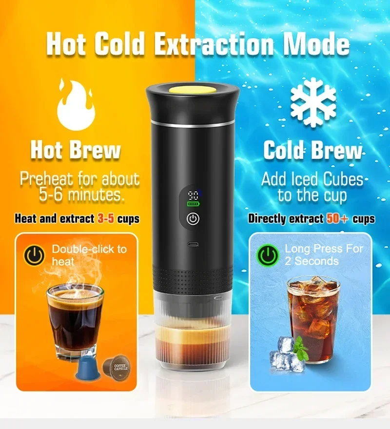 DENOKIN Portable Espresso Coffee Machine With Digital Display 3-in-1 Capsule Coffee Maker for Car & Home Camping Coffee Maker DENOKIN Portable Espresso Coffee Machine With Digital Display 3-in-1 Capsule Coffee Maker for Car & Home Camping Coffee Maker