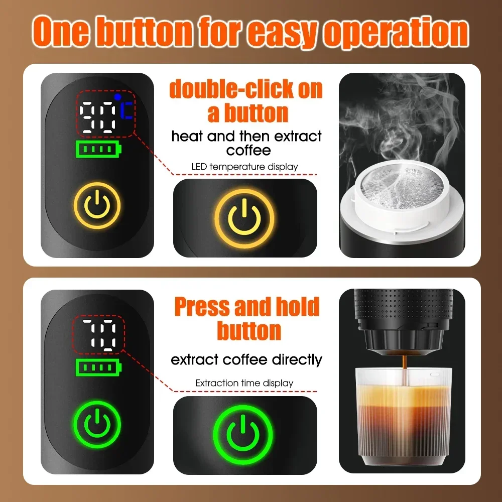 DENOKIN Portable Espresso Coffee Machine With Digital Display 3-in-1 Capsule Coffee Maker for Car & Home Camping Coffee Maker DENOKIN Portable Espresso Coffee Machine With Digital Display 3-in-1 Capsule Coffee Maker for Car & Home Camping Coffee Maker