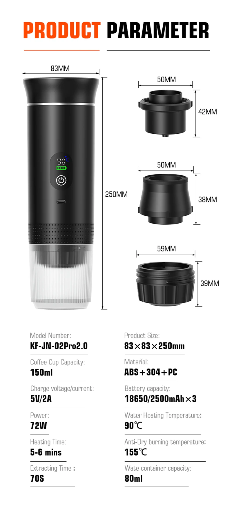 DENOKIN Portable Espresso Coffee Machine With Digital Display 3-in-1 Capsule Coffee Maker for Car & Home Camping Coffee Maker